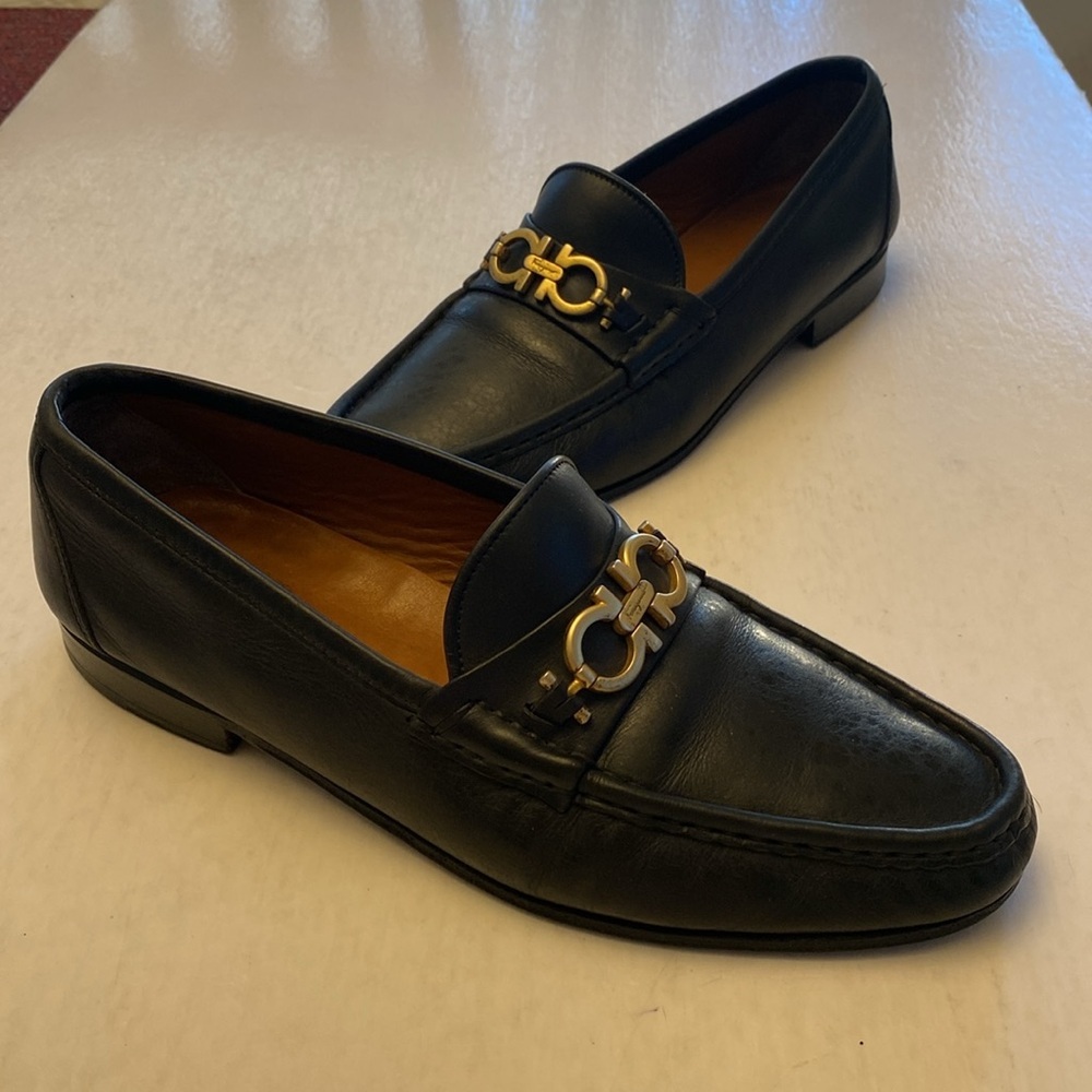Salvatore Ferragamo Men’s Black Leather Loafers Size 8 D
